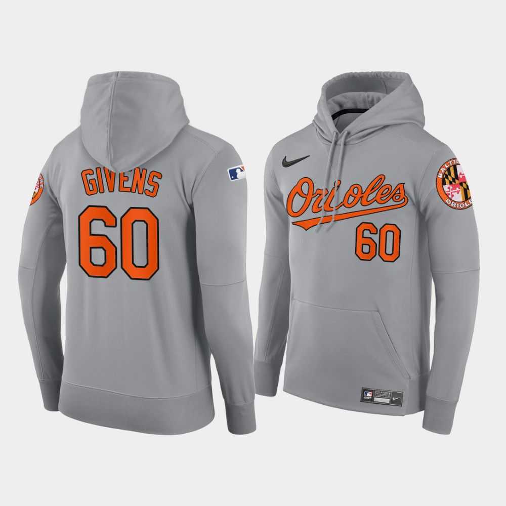 Men Baltimore Orioles 60 Givens gray road hoodie 2021 MLB Nike Jerseys